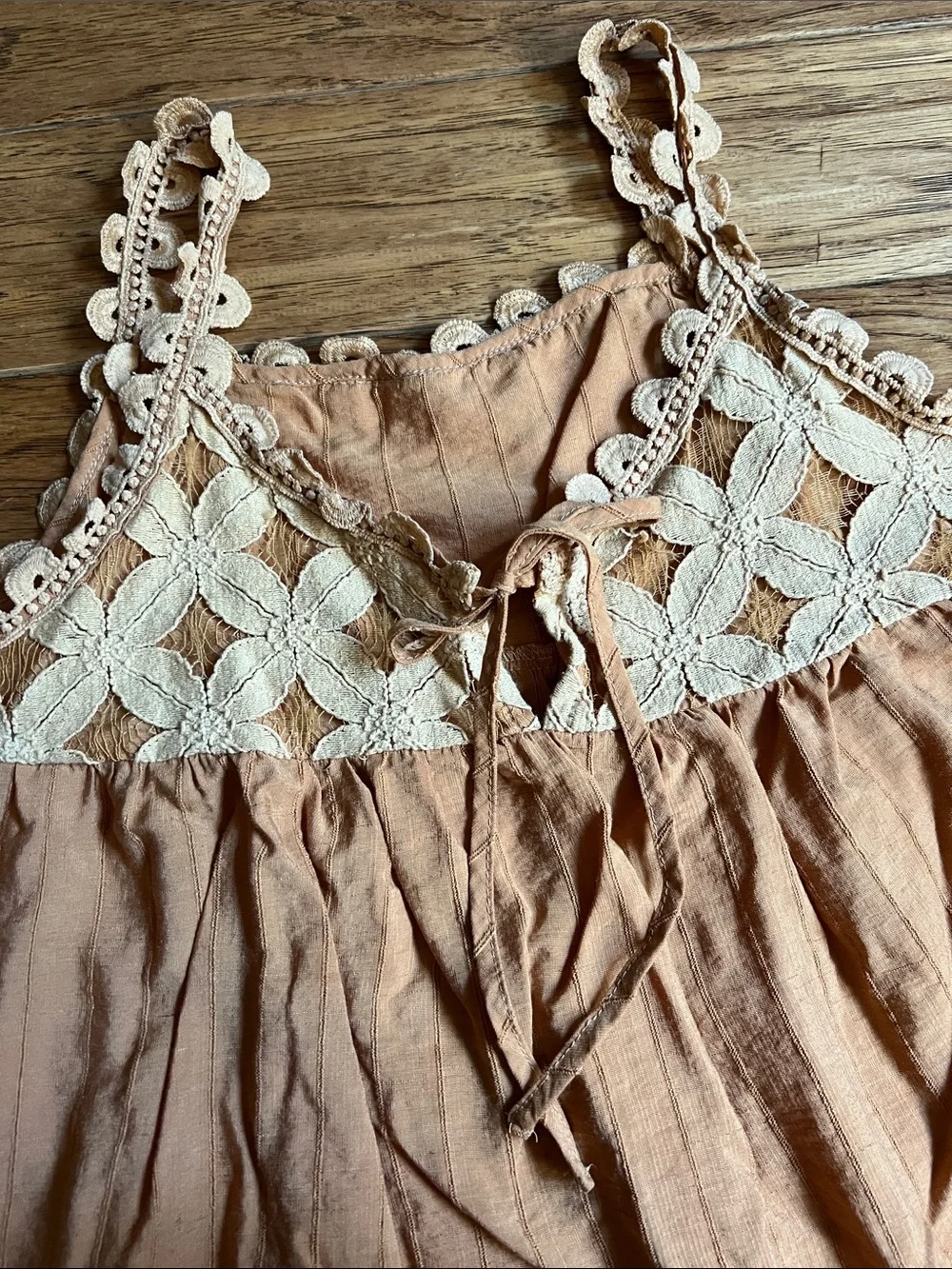 Peach Crochet-Trim Sleeveless Dress